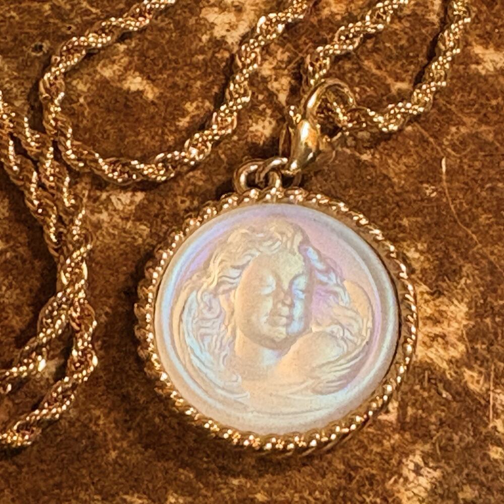 Kirks Folly Love Never Dies Angel Pendant & KJL Roped Gold Chain 34 Inch